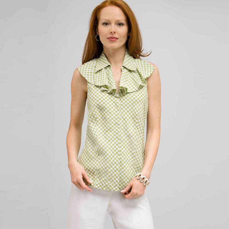 Ruffle Front Sleeveless Blouse., , large