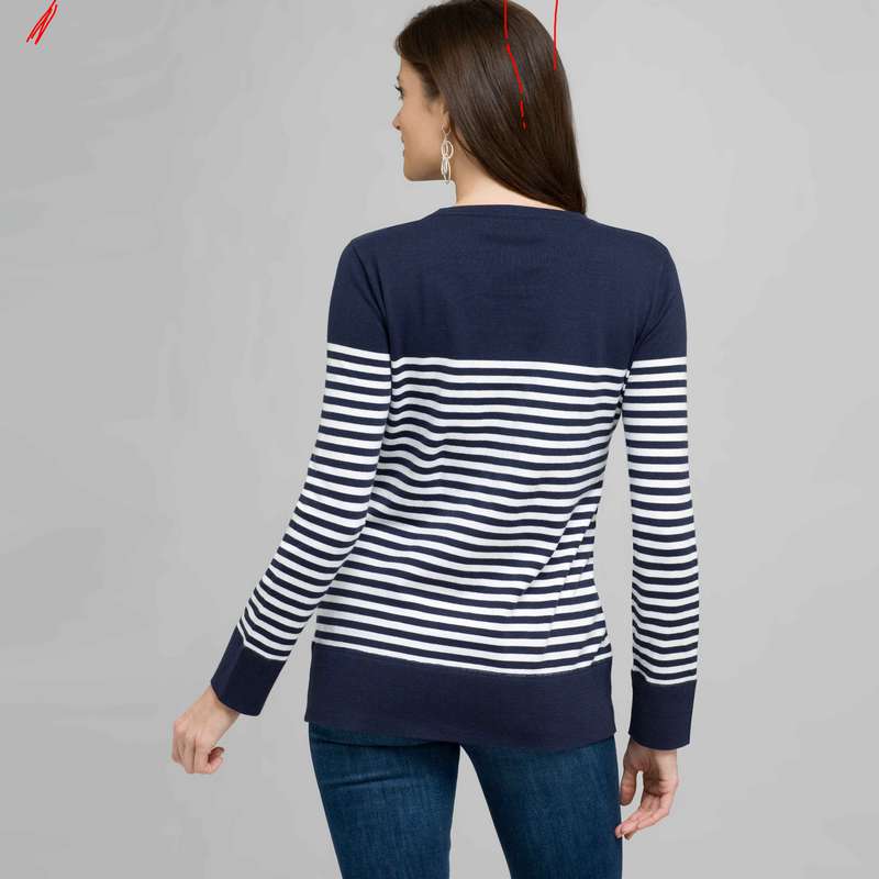 Navy and White Striped Cardigan, , large