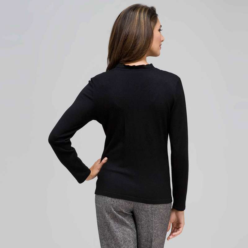 Long Sleeve Ruffle Front Trim Cardigan, , large