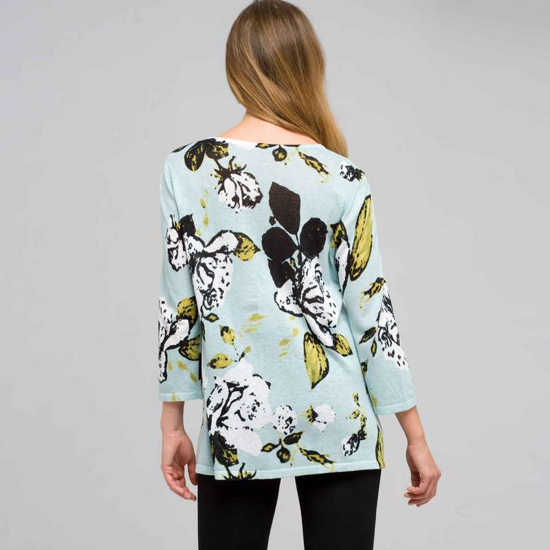 Printed V-Neck Pullover, , large