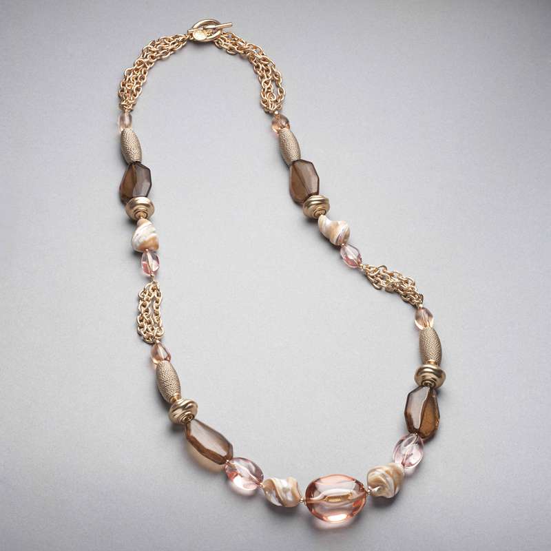 Sautoir rose et marron, Or, large image number 0