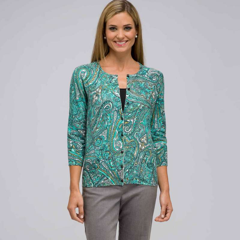 3/4 Sleeve Crew Neck Cardigan, , large