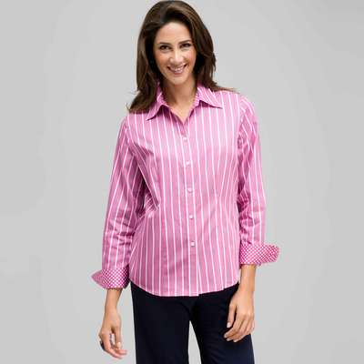 Chemise ray&eacute;e avec manchettes &agrave; pois