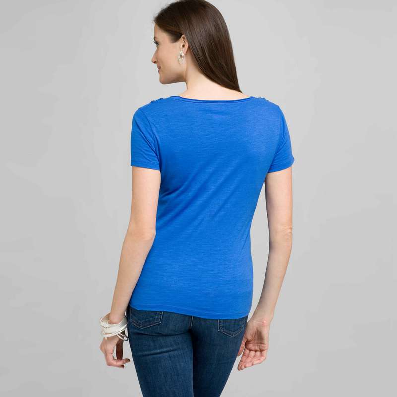 T-shirt con scollo rotondo e applique, Blu, large