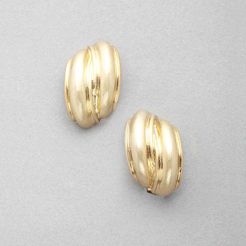 Worn Gold Curved Earring, Gold, large image number 0