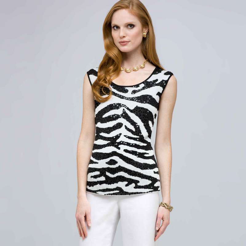 Top con paillettes a stampa animalier, , large