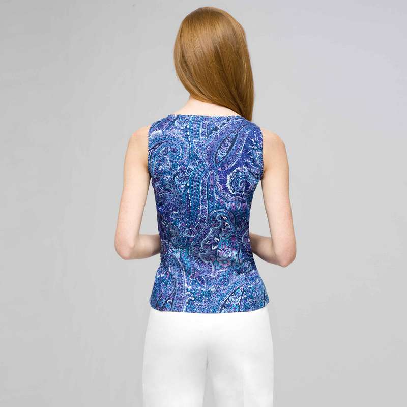 Paisley Sleeveless Shirt With Tie Front., , large