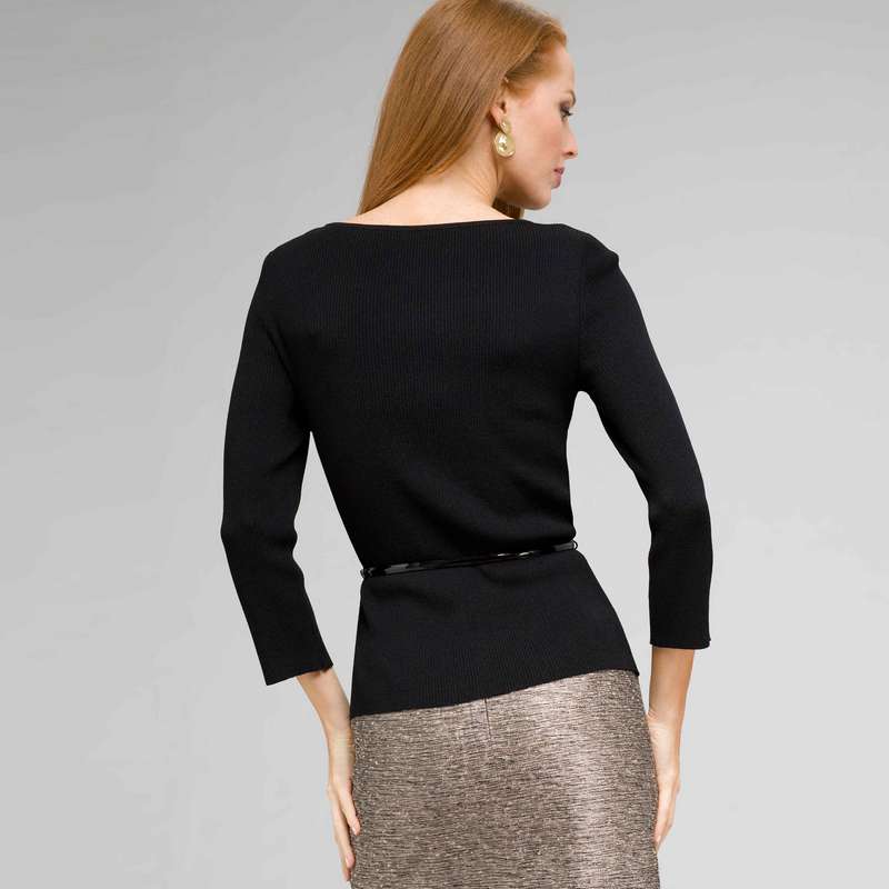 Belted Ribbed Boat Neck Sweater, , large