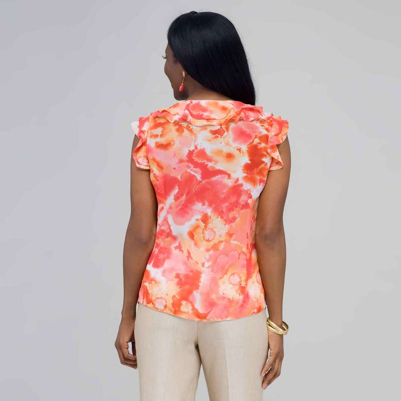 Ruffle Neckline Button Down Blouse, , large