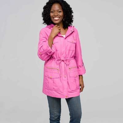 Giacca anorak con maniche arrotolate, rosa lampone, medium
