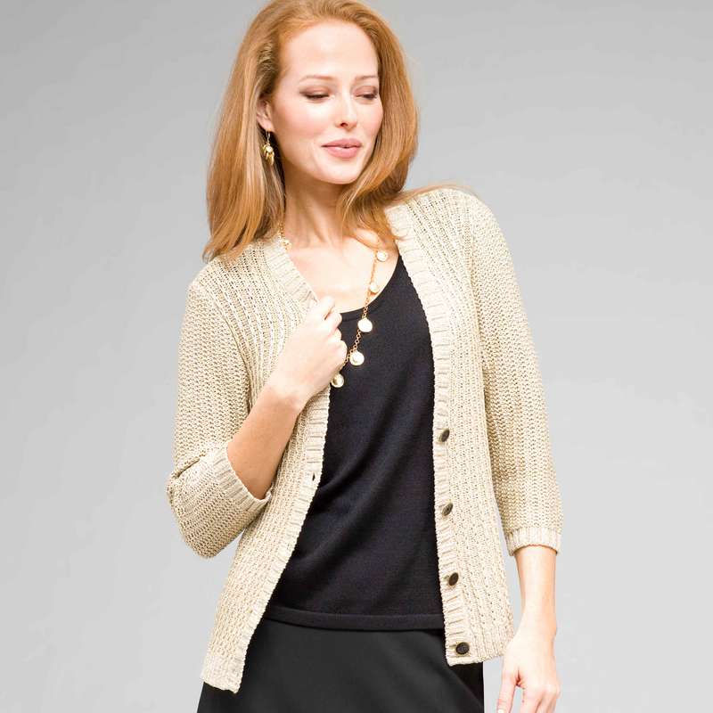 3/4 Sleeve V-Neck Cardigan, , large