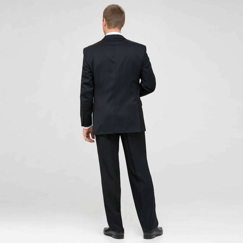 Black Single Pleat Athletic Fit Wool Suit, , large