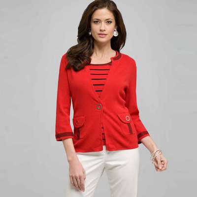 Cardigan morbido, Rosso cardinale e nero, medium