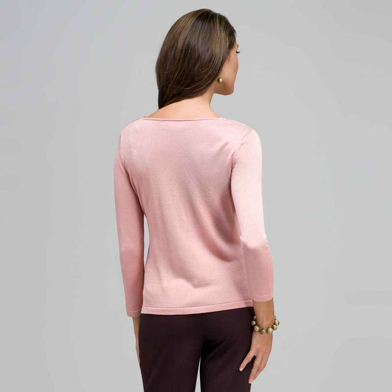 3/4 Sleeve Solid Drape Neck Sweater, , large