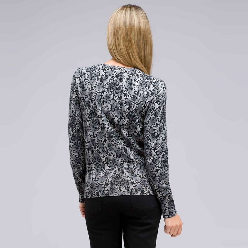 Button Front Crew Neck Cardigan, , large