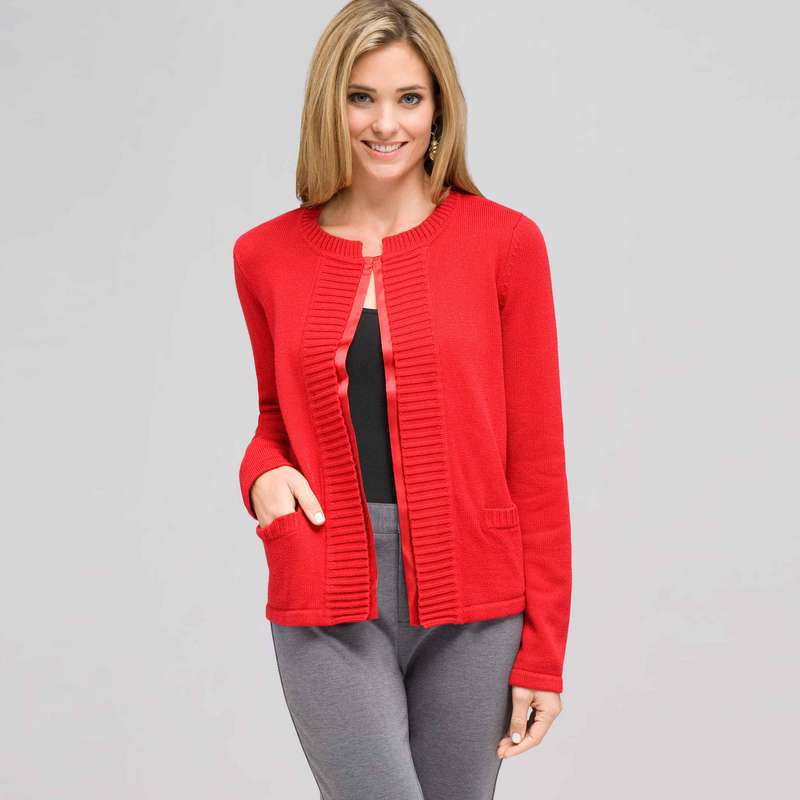 Cardigan con bordatura a contrasto, Rosso vivo, large
