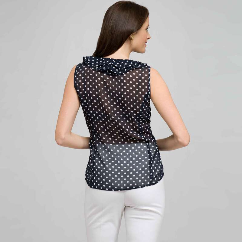Polka Dot Ruffle Sleeveless Blouse, , large