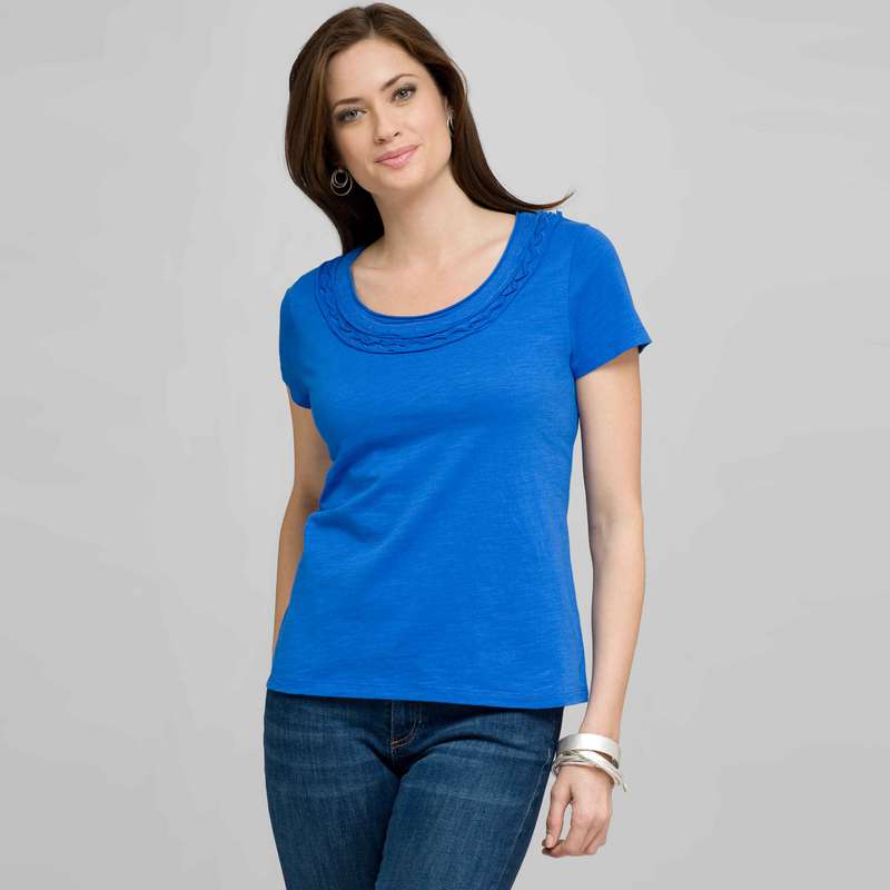 T-shirt con scollo rotondo e applique, Blu, large